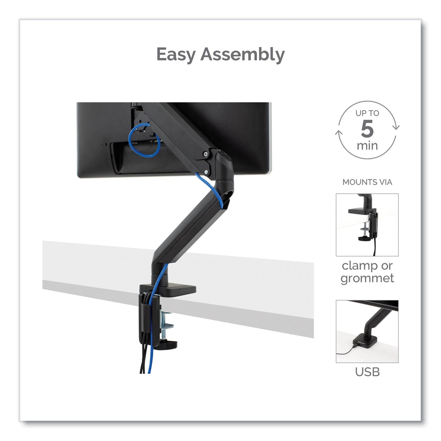 Fellowes Platinum Series Single Monitor Arm, For 30" Monitors, 360 deg Rotation, 180 deg Tilt, 360 deg Pan, Black, Supports 20 lb