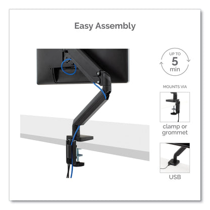 Fellowes Platinum Series Single Monitor Arm, For 30" Monitors, 360 deg Rotation, 180 deg Tilt, 360 deg Pan, Black, Supports 20 lb