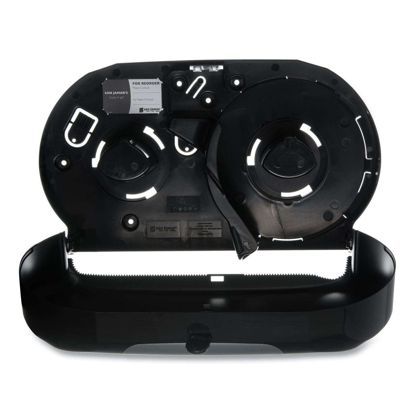 San Jamar Twin 9" Jumbo Bath Tissue Dispenser, Summit, 20.07 x 5.88 x 11.9, Black/Faux Stainless Steel