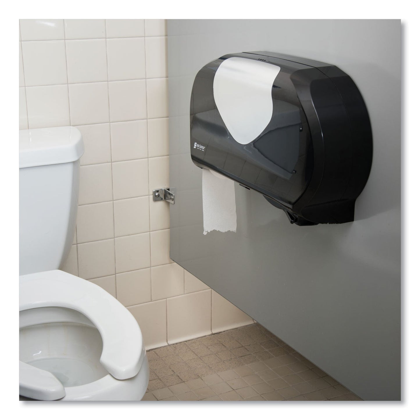 San Jamar Twin 9" Jumbo Bath Tissue Dispenser, Summit, 20.07 x 5.88 x 11.9, Black/Faux Stainless Steel