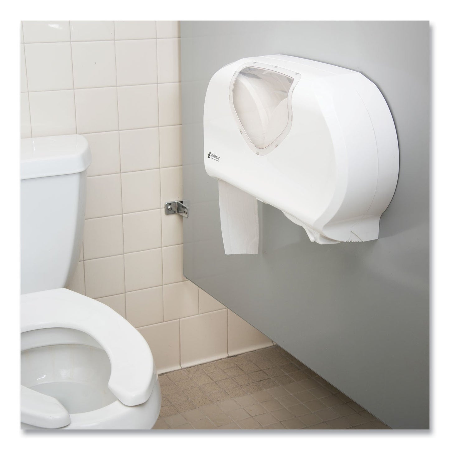 San Jamar Twin 9" Jumbo Bath Tissue Dispenser, Summit, 19.25 x 6 x 12.25, White/Clear