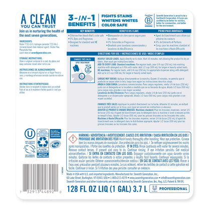 Seventh Generation Non Chlorine Bleach, Free and Clear, 1 gal Bottle