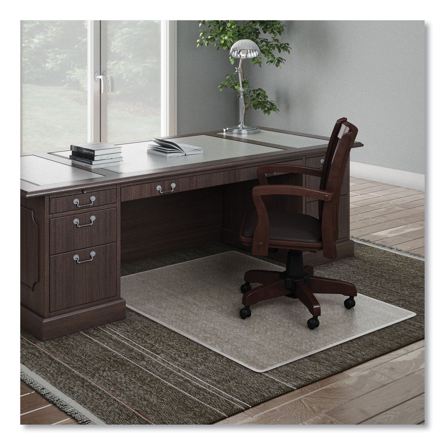deflecto ExecuMat All Day Use Chair Mat for High Pile Carpet, 46 x 60, Rectangular, Clear