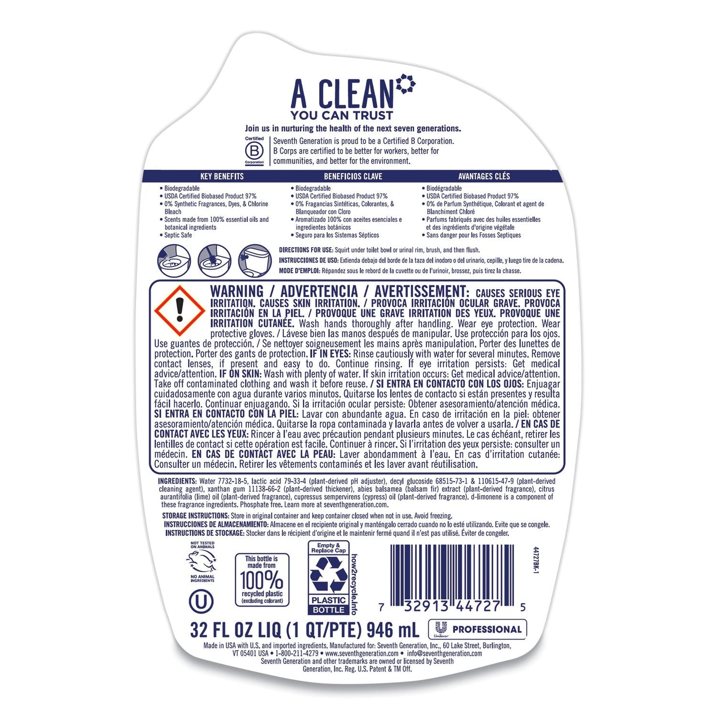 Seventh Generation Toilet Bowl Cleaner, Empress Cypress and Fir, 32 oz Bottle