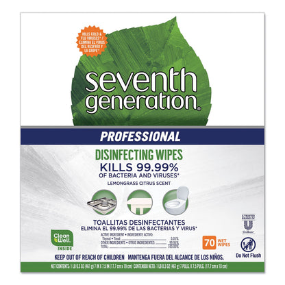 Seventh Generation Disinfecting Multi-Surface Wipes, 8 x 7, Lemongrass Citrus, 70/Canister