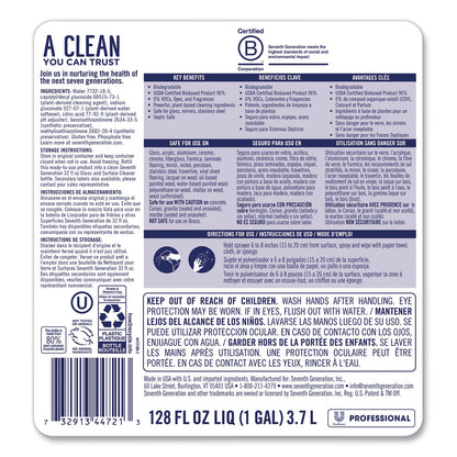 Seventh Generation Glass and Surface Cleaner, Free and Clear, 1 gal Bottle, 2/Carton