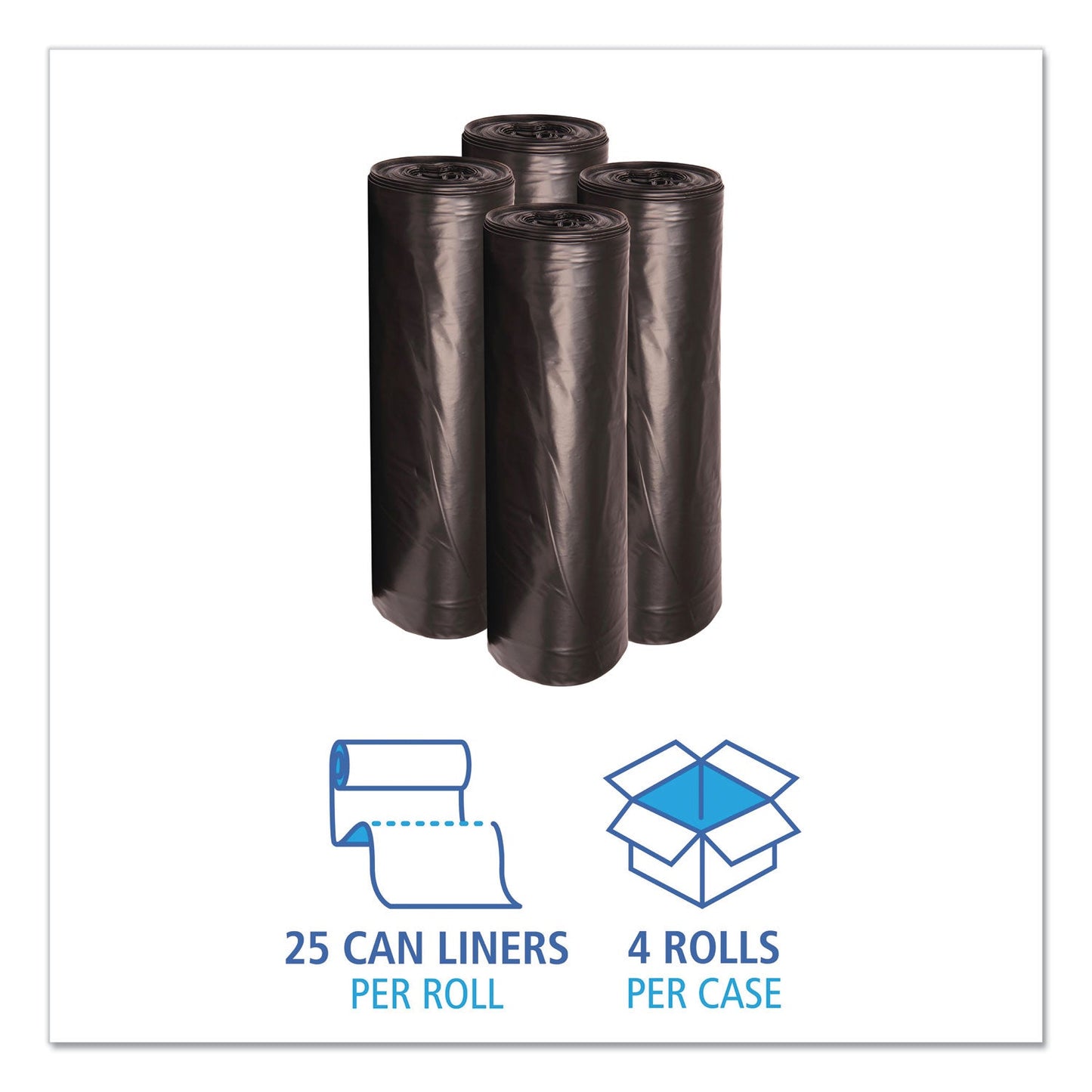 Boardwalk Low Density Repro Can Liners, 56 gal, 1.6 mil, 43" x 47", Black, 10 Bags/Roll, 10 Rolls/Carton