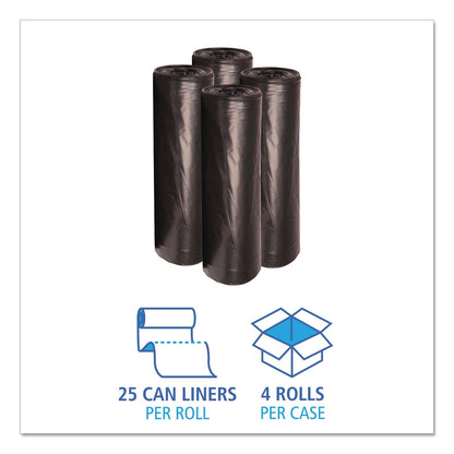 Boardwalk Low Density Repro Can Liners, 56 gal, 1.6 mil, 43" x 47", Black, 10 Bags/Roll, 10 Rolls/Carton