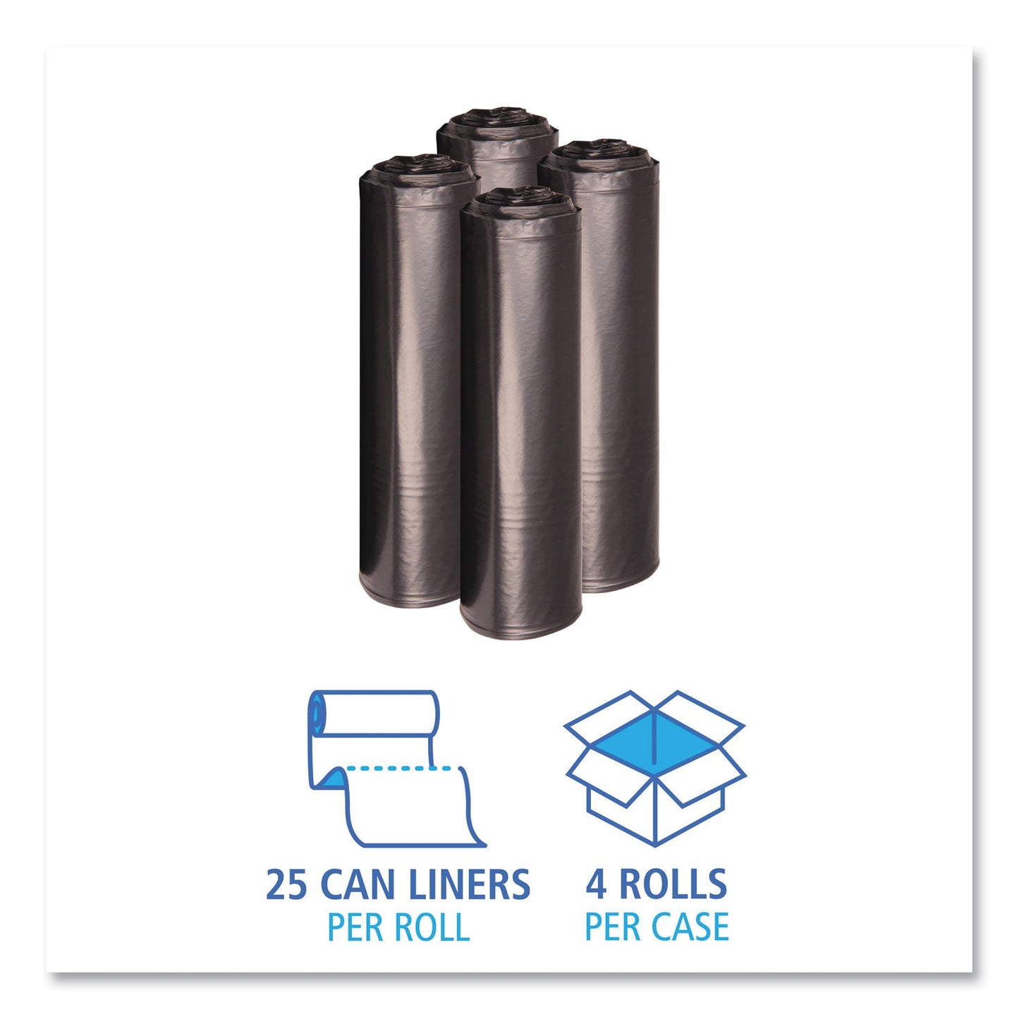Boardwalk Low Density Repro Can Liners, 33 gal, 1.2 mil, 33" x 39", Black, 10 Bags/Roll, 10 Rolls/Carton