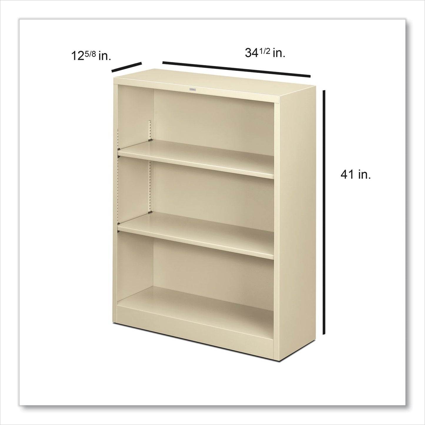 HON Metal Bookcase, Three-Shelf, 34.5w x 12.63d x 41h, Putty