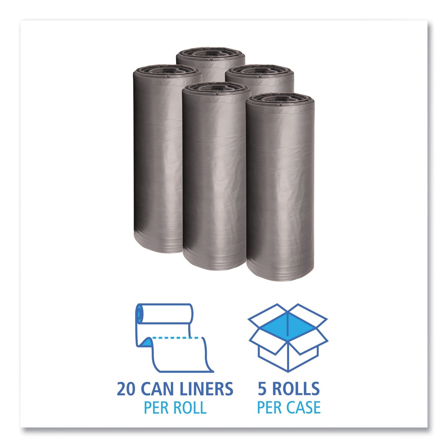 Boardwalk Low-Density Waste Can Liners, 56 gal, 1.1 mil, 43" x 47", Gray, 100/Carton