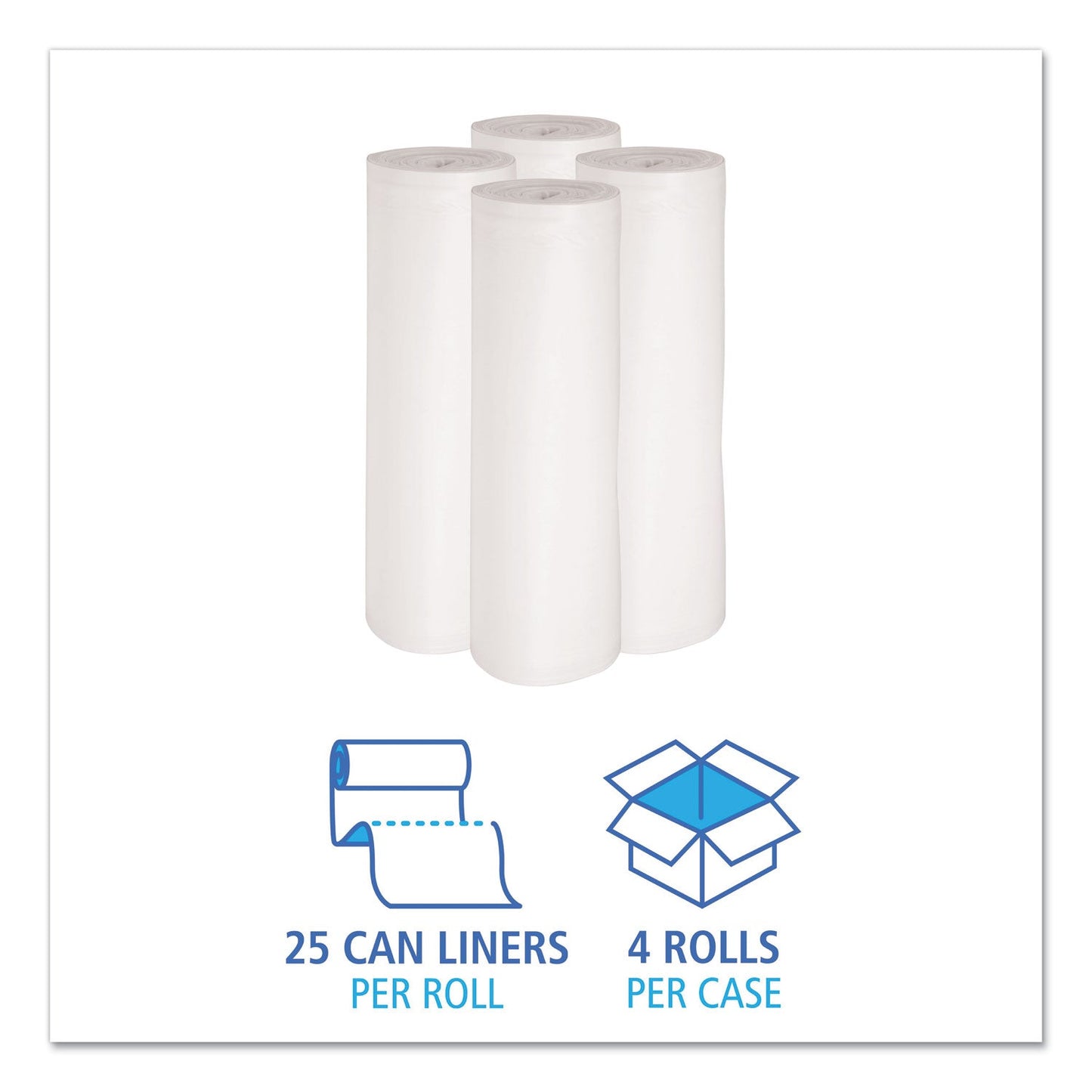 Boardwalk Low-Density Waste Can Liners, 60 gal, 0.6 mil, 38" x 58", White, 100/Carton