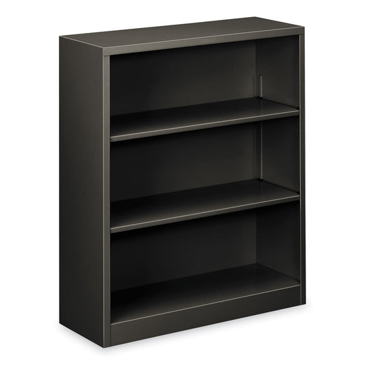HON Metal Bookcase, Three-Shelf, 34.5w x 12.63d x 41h, Charcoal
