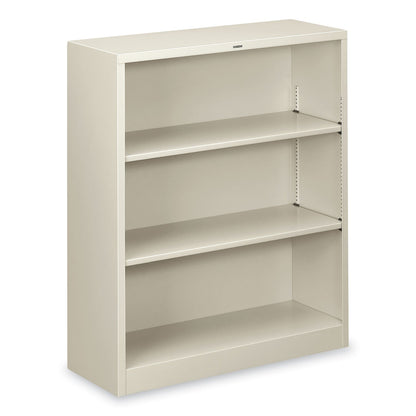 HON Metal Bookcase, Three-Shelf, 34.5w x 12.63d x 41h, Light Gray