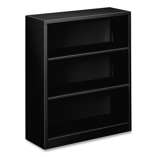 HON Metal Bookcase, Three-Shelf, 34.5w x 12.63d x 41h, Black