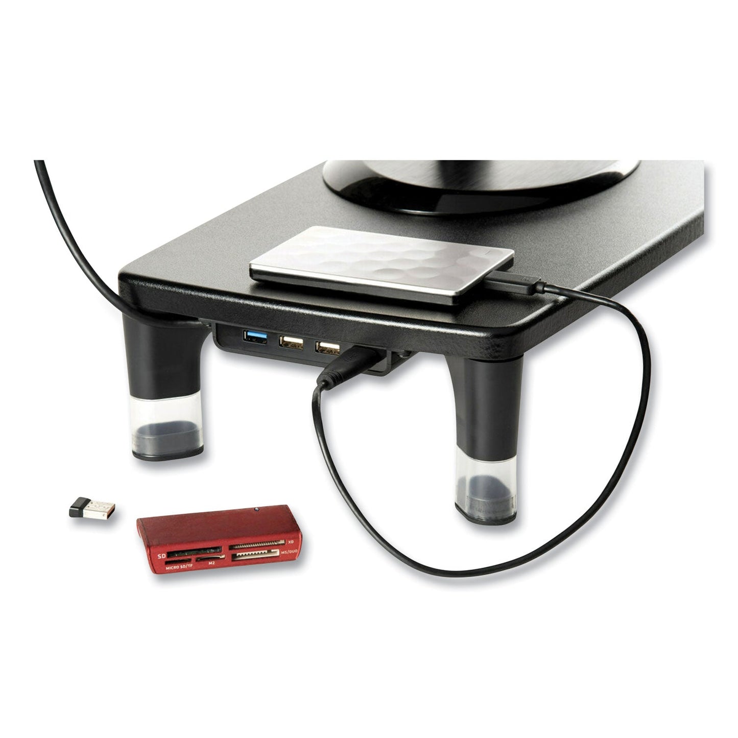 3M Monitor Stand MS100B, 21.6 x 9.4 x 2.7 to 3.9, Black/Clear, Supports 33 lb