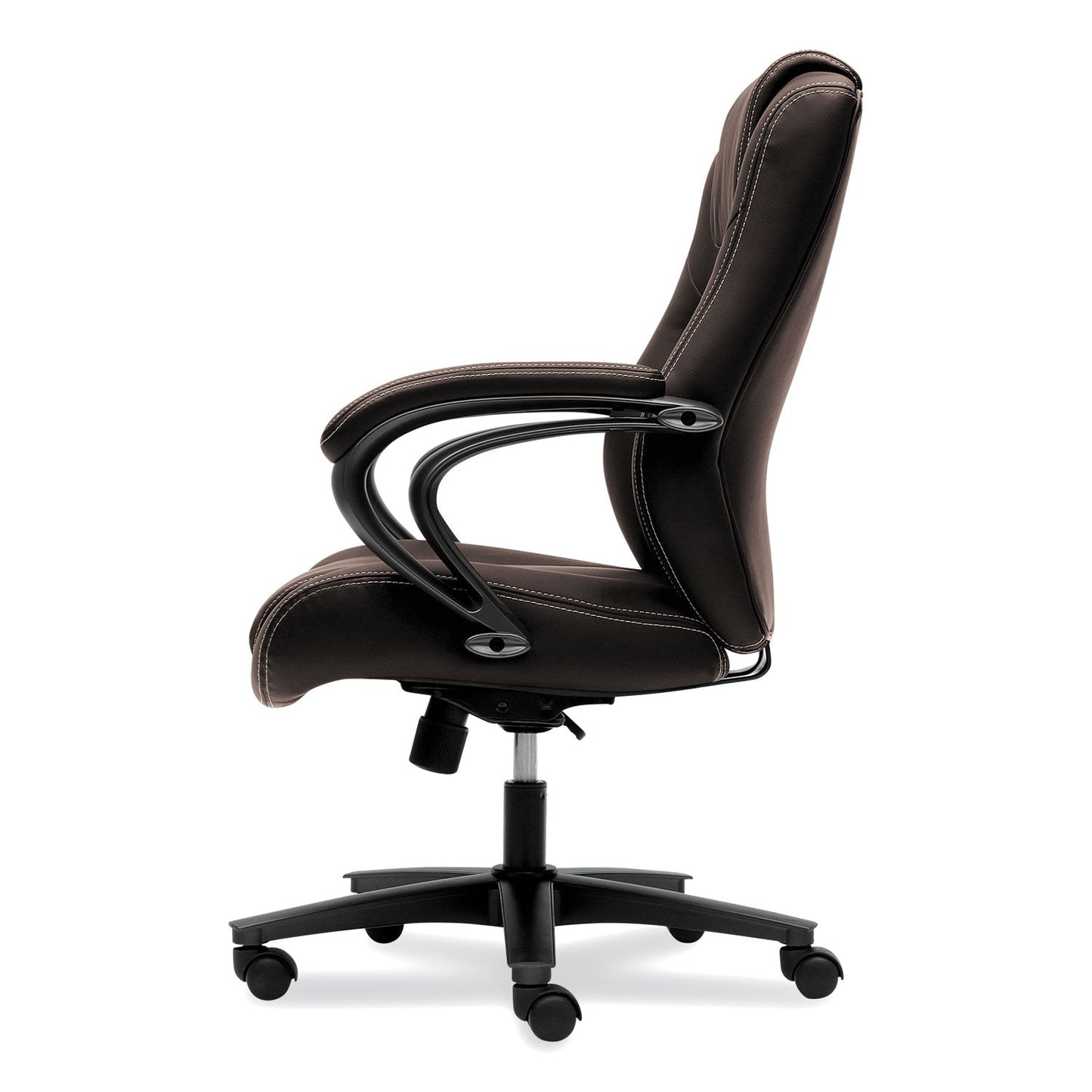 HON HVL402 Series Executive High-Back Chair, Supports Up to 250 lb, 17" to 21" Seat Height, Brown Seat/Back, Black Base