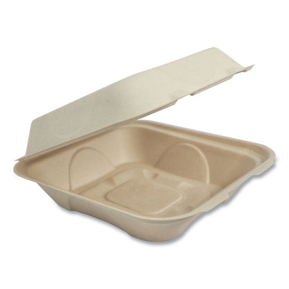 World Centric Fiber Hinged Containers, 9 x 9 x 3, Natural, Paper, 300/Carton