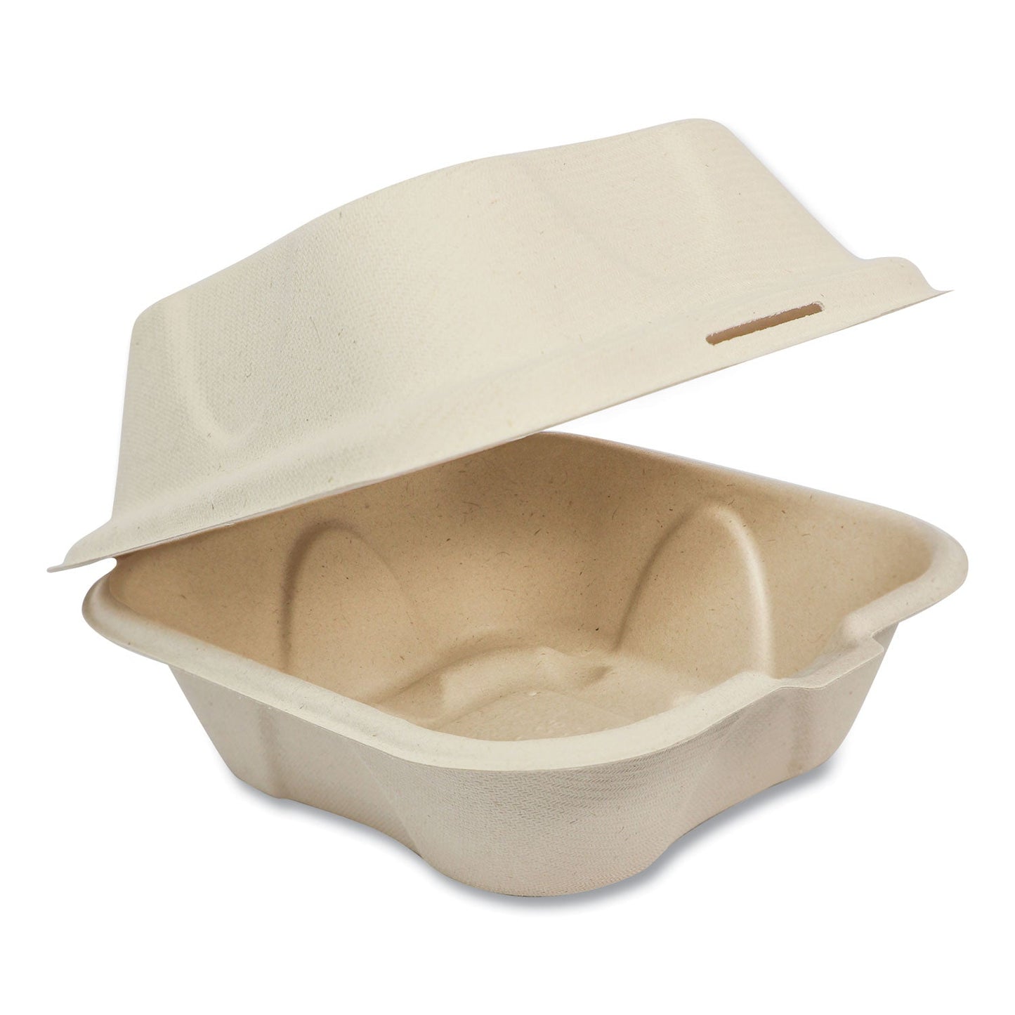 World Centric Fiber Hinged Burger Box Containers, 6 x 6 x 3, Natural, Paper, 500/Carton