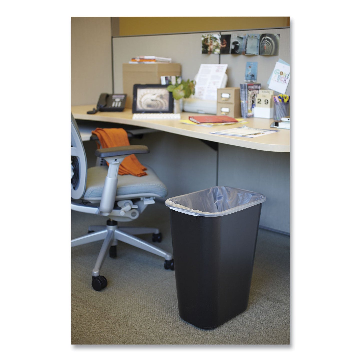 Rubbermaid Deskside Plastic Wastebasket, Rectangular, 10.25 gal, Black