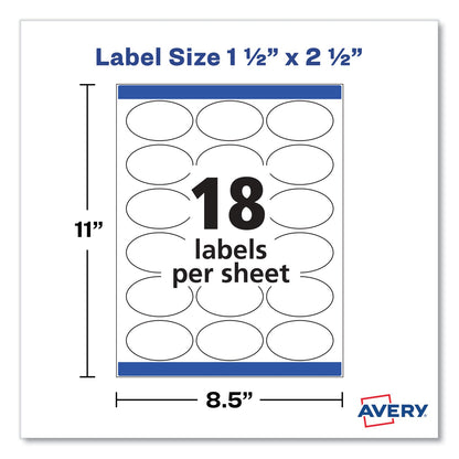 Avery Oval Labels with Sure Feed and Easy Peel, 1.5 x 2.5, Glossy White, 180/Pack