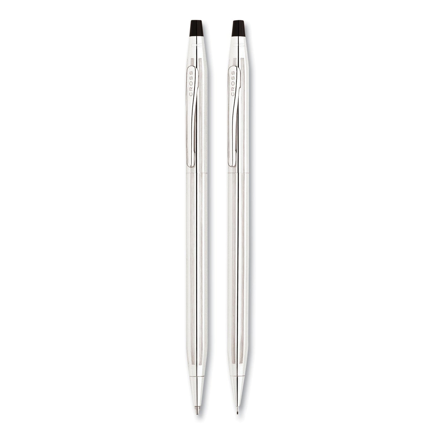 Cross Classic Century Ballpoint Pen and Pencil Set, 0.7 mm Black Pen, 0.7 mm HB Pencil, Chrome/Black Barrels