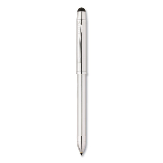 Cross Tech3+ Multi-Color Ballpoint Pen/Stylus, Retractable, Medium 1 mm, Black/Red Ink, Lustrous Chrome Barrel