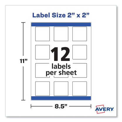 Avery Square Labels with Sure Feed and TrueBlock, 2 x 2, White, 300/Pack