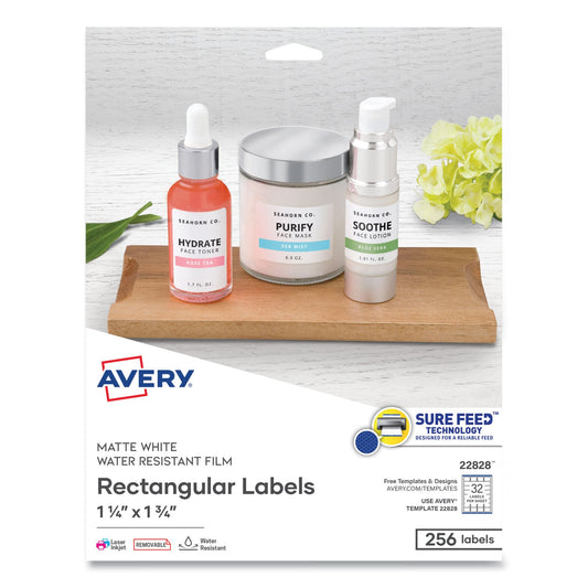 Avery Removable Durable White Rectangle Labels w/ Sure Feed, 1.25 x 1.75, 256/PK