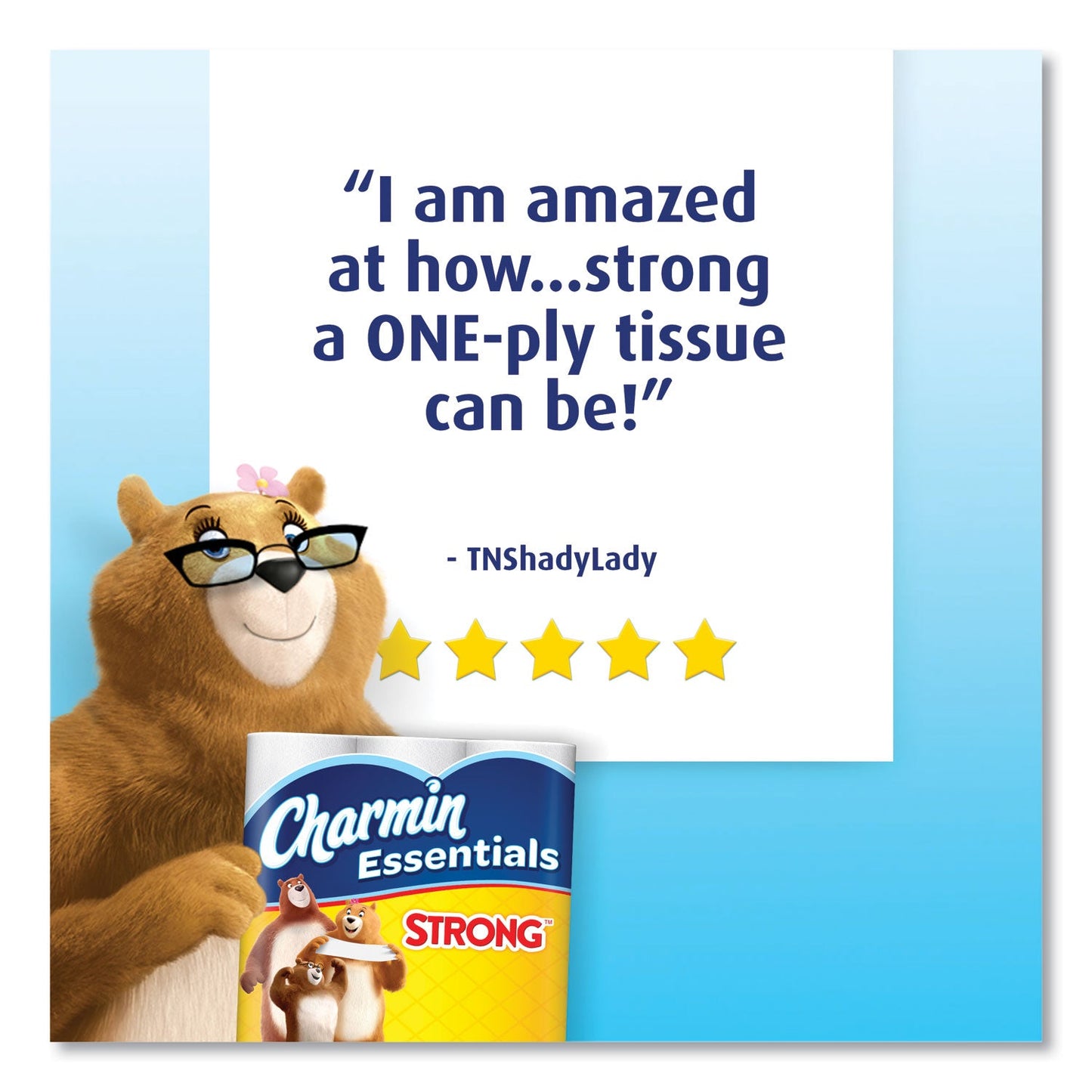 Charmin Essentials Strong Bathroom Tissue, Septic Safe, 1-Ply, White, 451/Roll, 9 Rolls/Pack, 4 Packs/Carton