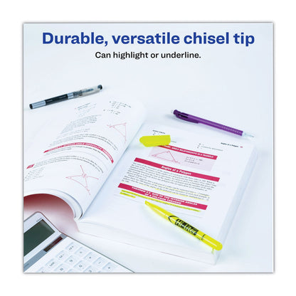 Avery HI-LITER Pen-Style Highlighters, Fluorescent Yellow Ink, Chisel Tip, Yellow/Black Barrel, Dozen