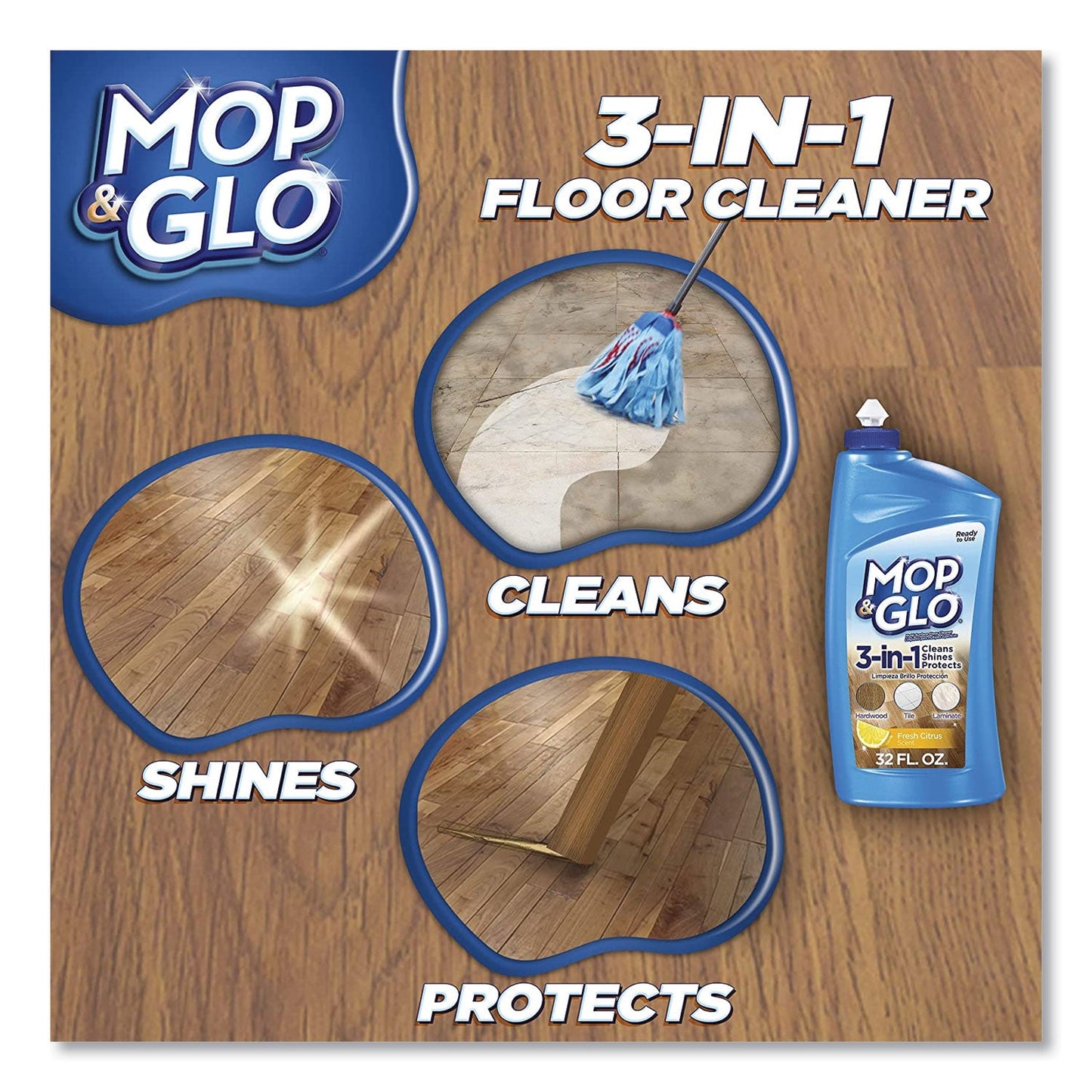 MOP & GLO Triple Action Floor Cleaner, Fresh Citrus Scent, 32 oz Bottle