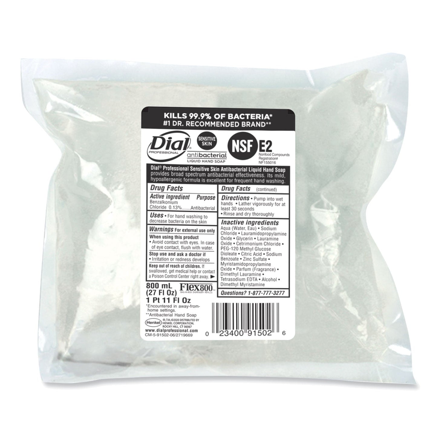 Dial Antibacterial Sensitive Skin Liquid Hand Soap Refill for Dial 800 mL Dispenser, Floral, 800 mL, 12/Carton