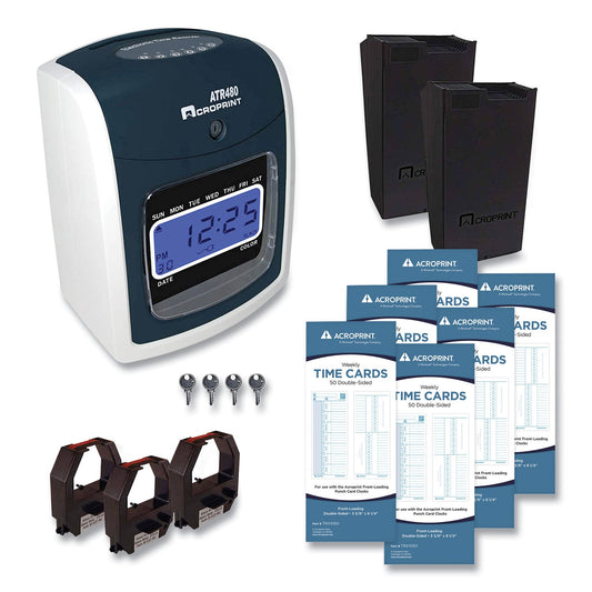 Acroprint ATR480 Time Clock and Accessories Bundle, Digital Display, White/Charcoal
