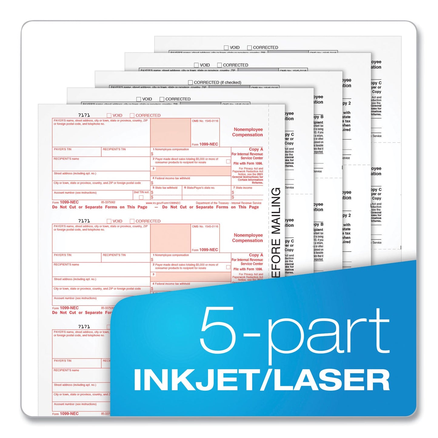TOPS Five-Part 1099-NEC Online Tax Kit, 8.5 x 11, 3/Page, 24/Pack