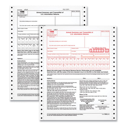 TOPS 1096 Summary Transmittal Tax Forms, Two-Part Carbonless, 8 x 11, 1/Page, 10 Forms