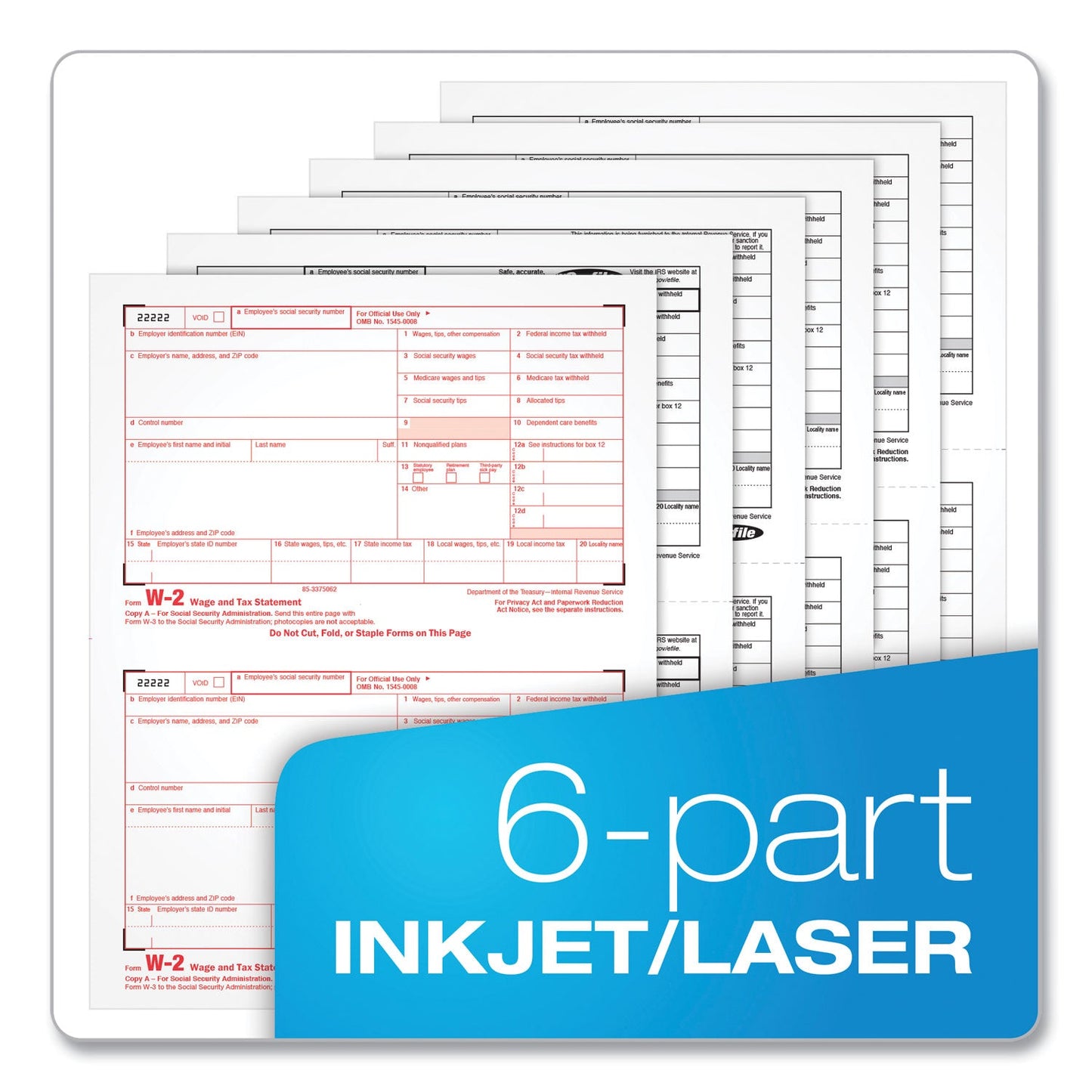 TOPS W-2 Tax Forms, Six-Part Carbonless, 5.5 x 8.5, 2/Page, (50) W-2s and (1) W-3