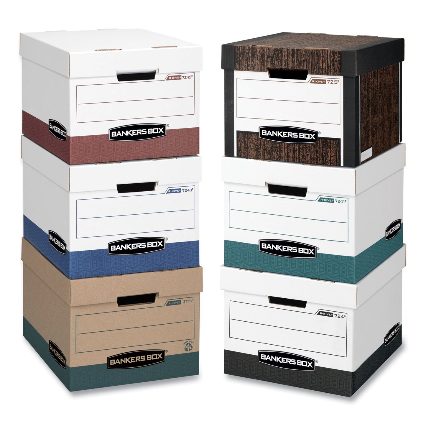 Bankers Box R-KIVE Heavy-Duty Storage Boxes, Letter/Legal Files, 12.75" x 16.5" x 10.38", White/Green, 12/Carton