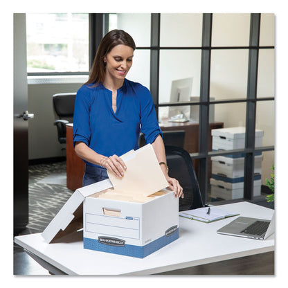 Bankers Box HANG'N'STOR Medium-Duty Storage Boxes, Letter Files, 12.63" x 15.63" x 10", White/Blue, 4/Carton