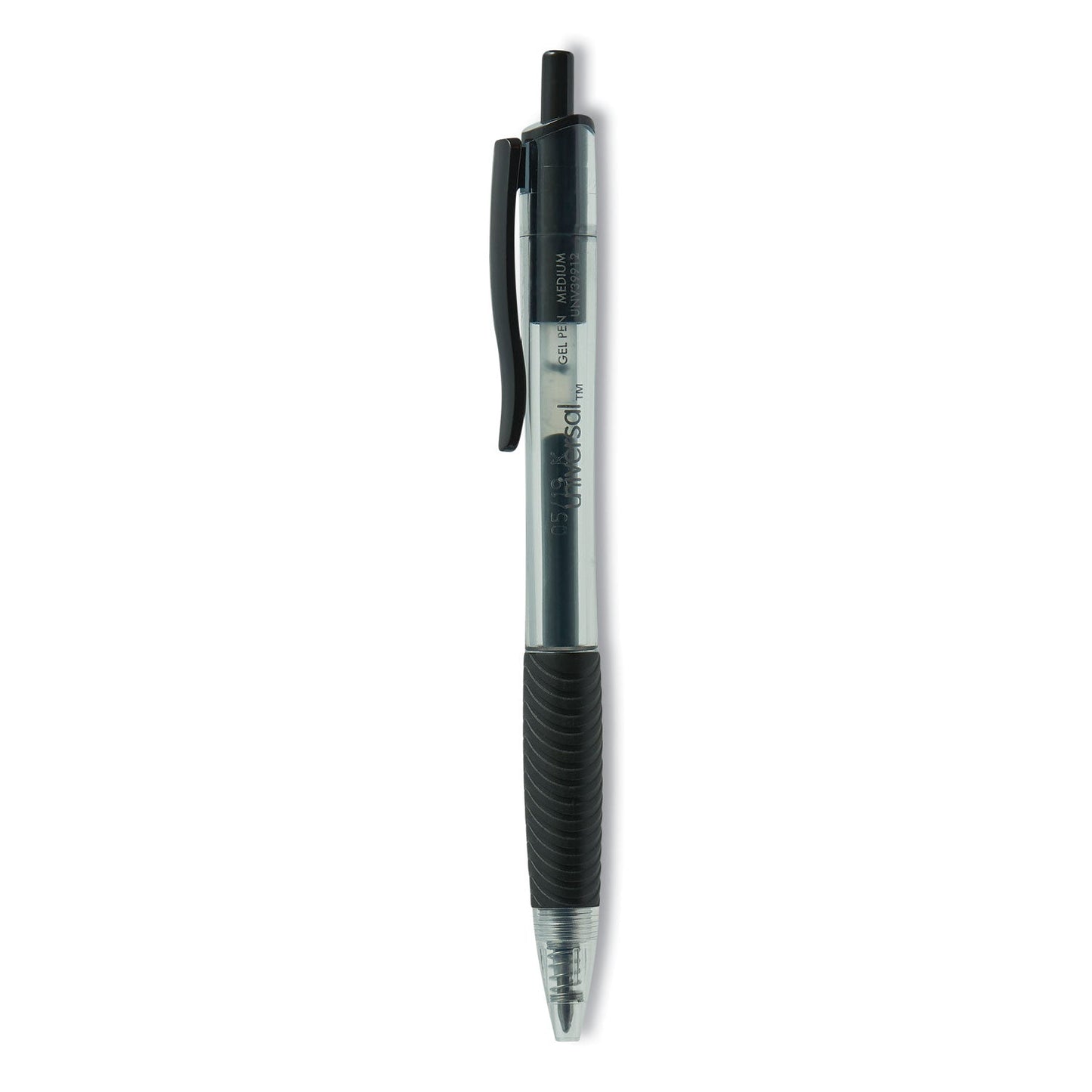 Universal Comfort Grip Gel Pen, Retractable, Medium 0.7 mm, Black Ink, Smoke Barrel, Dozen