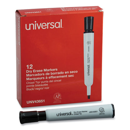 Universal Dry Erase Marker, Broad Chisel Tip, Black, Dozen