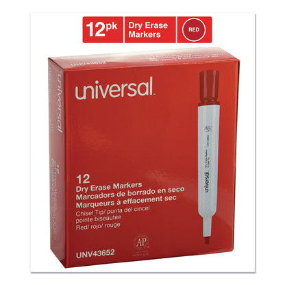 Universal Dry Erase Marker, Broad Chisel Tip, Red, Dozen