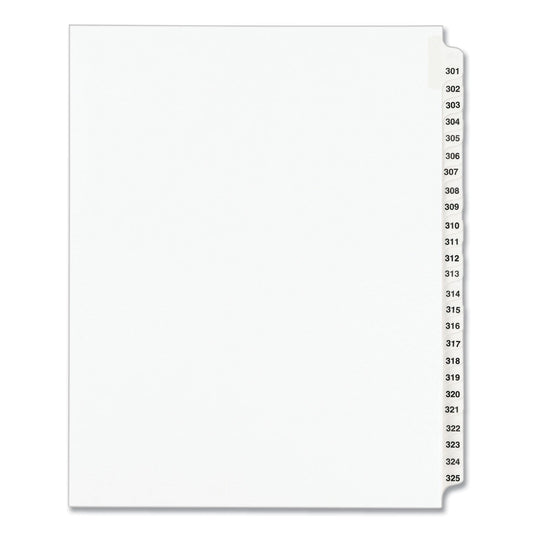 Avery Preprinted Legal Exhibit Side Tab Index Dividers, Avery Style, 25-Tab, 301 to 325, 11 x 8.5, White, 1 Set, (1342)