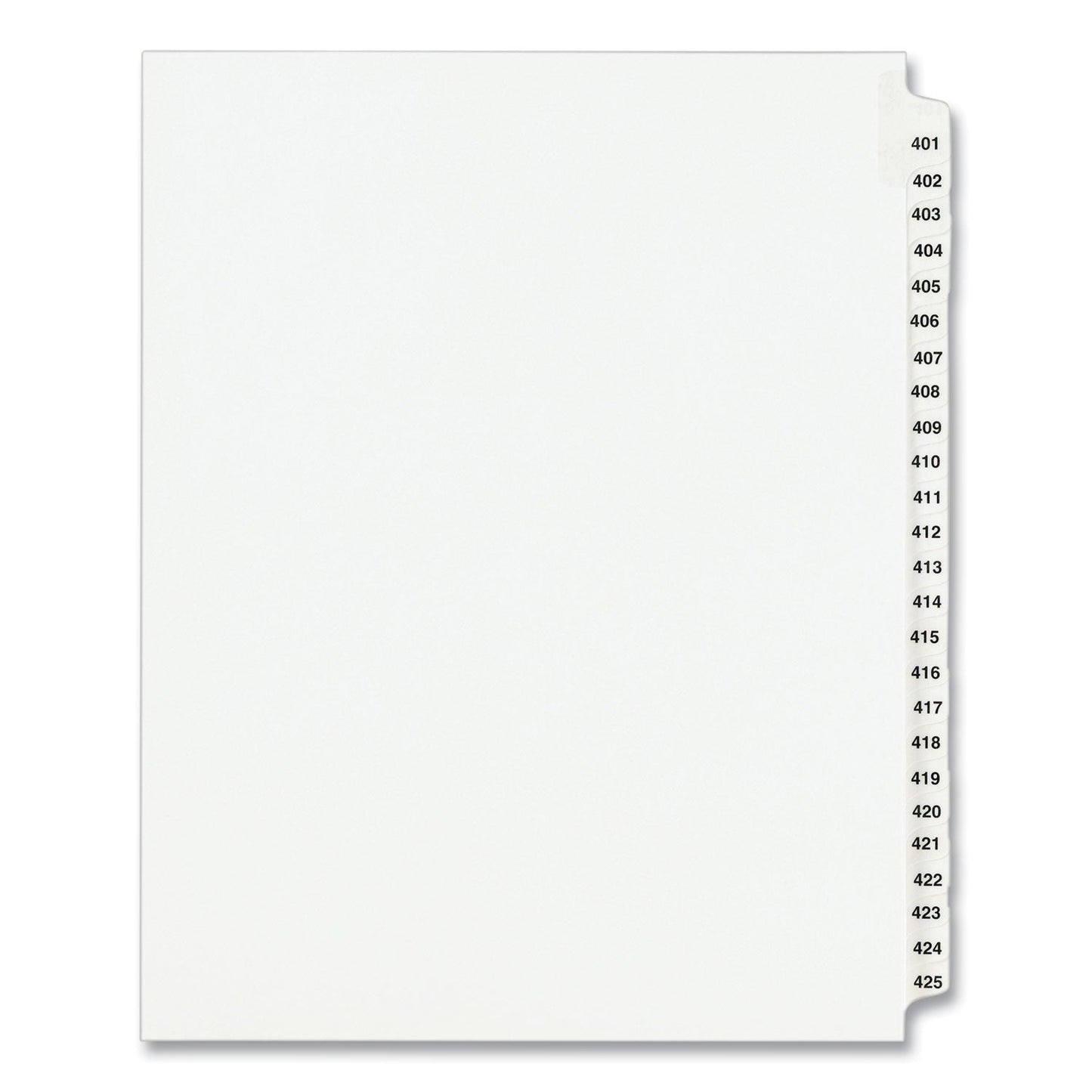 Avery Preprinted Legal Exhibit Side Tab Index Dividers, Avery Style, 25-Tab, 401 to 425, 11 x 8.5, White, 1 Set, (1346)