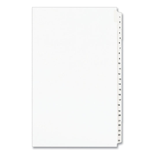 Avery Preprinted Legal Exhibit Side Tab Index Dividers, Avery Style, 25-Tab, 1 to 25, 14 x 8.5, White, 1 Set, (1430)