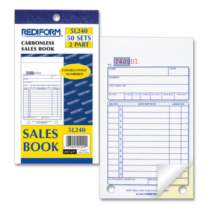 Rediform Sales Book, Two-Part Carbonless, 3.63 x 6.38, 1/Page, 50 Forms