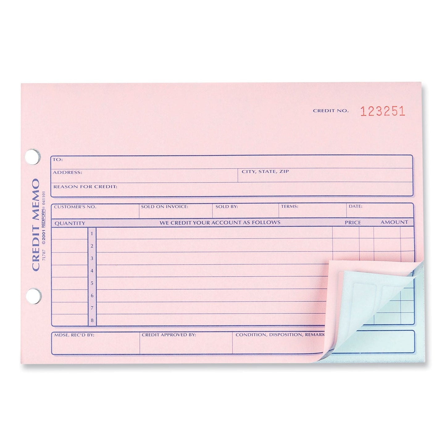 Rediform Credit Memo Book, Three-Part Carbonless, 5.5 x 7.88, 1/Page, 50 Forms