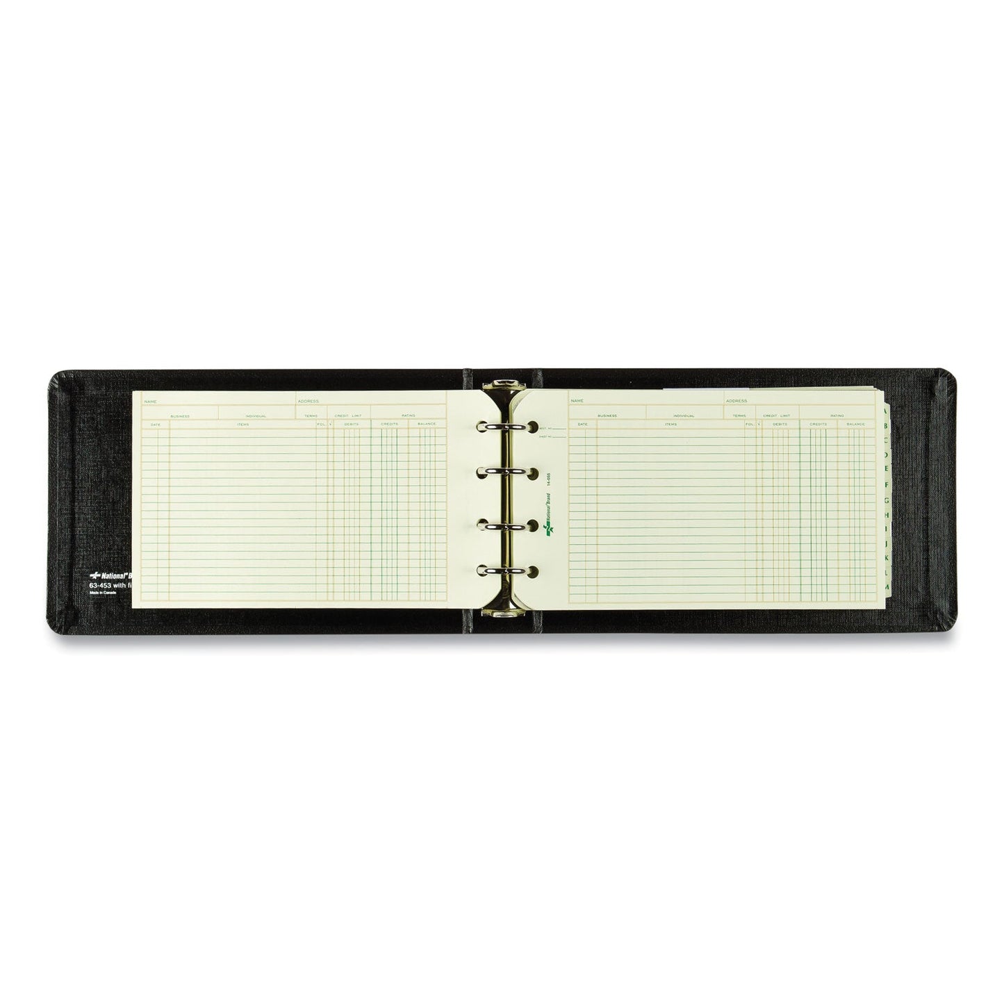 National Four-Ring Ledger Binder Kit with A-Z Index, Black Cover, 8.5 x 5 Debit-Credit-Balance Sheets, 100 Sheets/Book