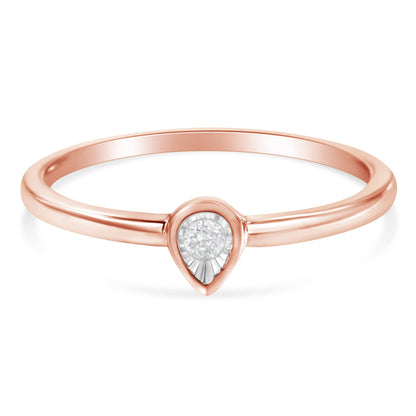 14K Rose Gold Plated .925 Sterling Silver 1/20 Carat Diamond Teardrop Pear-Shaped Miracle Set Petite Fashion Ring (J-K Color, I1-I2 Clarity) - Size 6