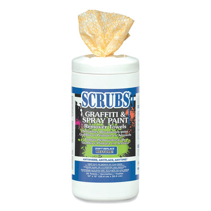SCRUBS Graffiti and Paint Remover Towels, 10 x 12,  Orange on White, 30/Canister, 6 Canisters/Carton